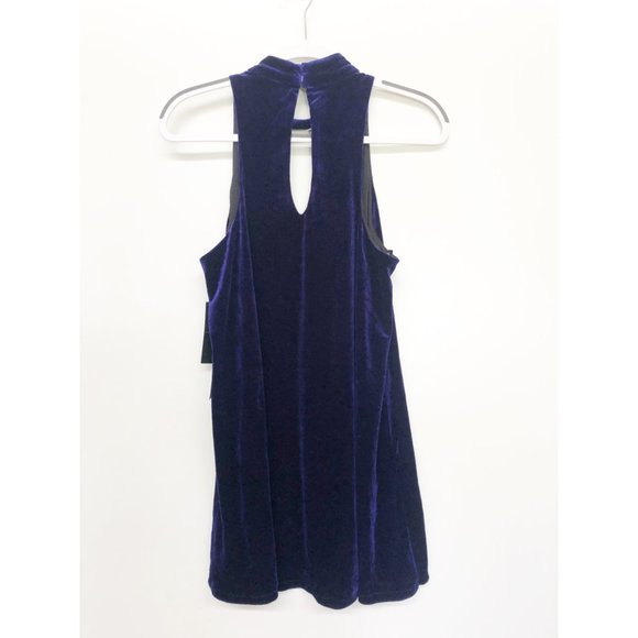 Lulu's Women's Blue Velvet High Neck Mini Dress M - Picture 5 of 6